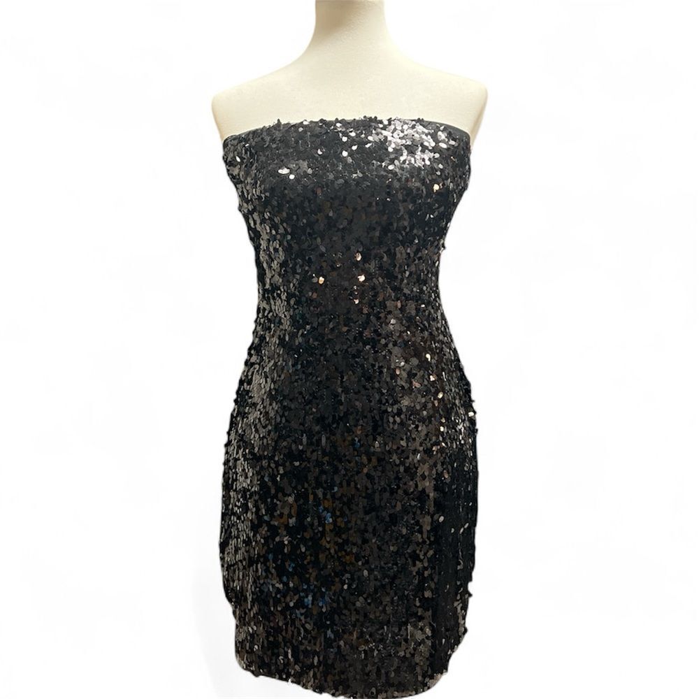 NWT Aidan Mattox Strapless Black Sequin Mini Dress – Size 6